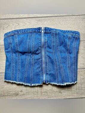 Denim Corset Tube Top with Front Zip